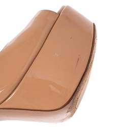 Pre Owned Prada Beige Patent Leather Peep Toe Platform Pumps Size 39