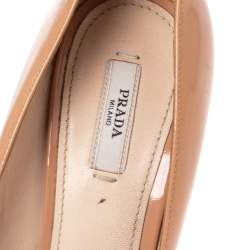 Pre Owned Prada Beige Patent Leather Peep Toe Platform Pumps Size 39