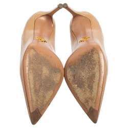 Pre Owned Prada Beige Patent Saffiano Leather Pointed Toe Pumps Size 36.5