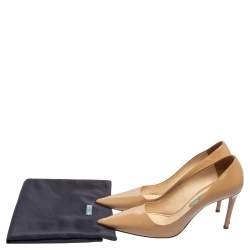 Pre Owned Prada Beige Patent Saffiano Leather Pointed Toe Pumps Size 36.5
