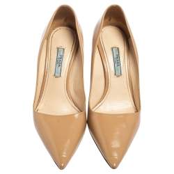 Pre Owned Prada Beige Patent Saffiano Leather Pointed Toe Pumps Size 36.5