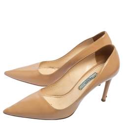 Pre Owned Prada Beige Patent Saffiano Leather Pointed Toe Pumps Size 36.5