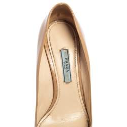 Pre Owned Prada Beige Patent Saffiano Leather Pointed Toe Pumps Size 36.5
