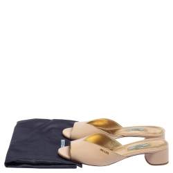 Pre Owned Prada Beige Patent Saffiano Leather Block Heel Slide Sandals Size 39