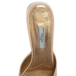 Pre Owned Prada Beige Patent Saffiano Leather Block Heel Slide Sandals Size 39