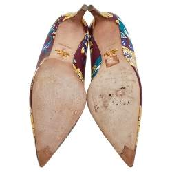 Pre Owned Prada Burgundy Flower Print Leather Pointed Toe Pumps Size 36