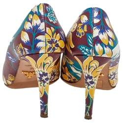 Pre Owned Prada Burgundy Flower Print Leather Pointed Toe Pumps Size 36