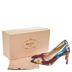 Pre Owned Prada Burgundy Flower Print Leather Pointed Toe Pumps Size 36