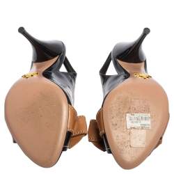 Pre Owned Prada Black/Brown Patent Leather And Leather Bow Slingback Sandals Size 36.5