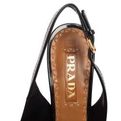 Pre Owned Prada Black/Brown Patent Leather And Leather Bow Slingback Sandals Size 36.5