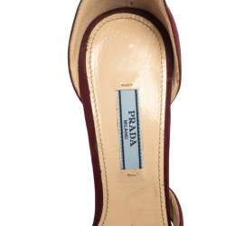 Pre Owned Prada Maroon Suede Crystal Embellished Heel Peep Toe Ankle Strap Sandals Size 39