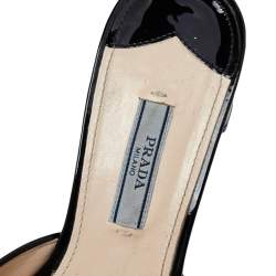 Pre Owned Prada Black Patent Saffiano Leather Bow Block Heel Slide Sandals Size 37