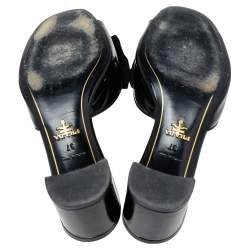 Pre Owned Prada Black Patent Saffiano Leather Bow Block Heel Slide Sandals Size 37