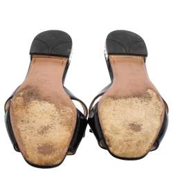 Pre Owned Prada Black Patent Leather Bow Crystal Embellished Flats Size 37.5