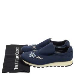 Pre Owned Prada Blue Nylon Catch Me If You Can Crystal Embellished Slip On Sneakers Size 39