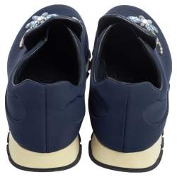 Pre Owned Prada Blue Nylon Catch Me If You Can Crystal Embellished Slip On Sneakers Size 39