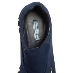 Pre Owned Prada Blue Nylon Catch Me If You Can Crystal Embellished Slip On Sneakers Size 39