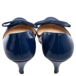 Pre Owned Prada Blue Patent Leather Bow Pumps Size 36