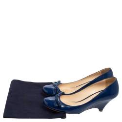 Pre Owned Prada Blue Patent Leather Bow Pumps Size 36