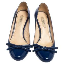 Pre Owned Prada Blue Patent Leather Bow Pumps Size 36