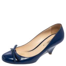 Pre Owned Prada Blue Patent Leather Bow Pumps Size 36