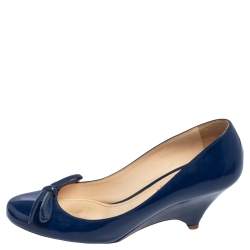 Pre Owned Prada Blue Patent Leather Bow Pumps Size 36