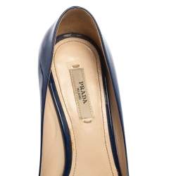 Pre Owned Prada Blue Patent Leather Bow Pumps Size 36