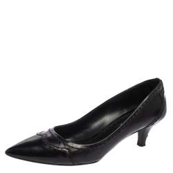 Pre Owned Prada Black Leather Kitten Heel Pointed Toe Pumps Size 36.5