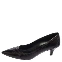Pre Owned Prada Black Leather Kitten Heel Pointed Toe Pumps Size 36.5