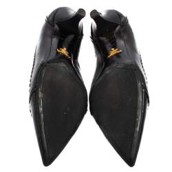 Pre Owned Prada Black Leather Kitten Heel Pointed Toe Pumps Size 36.5