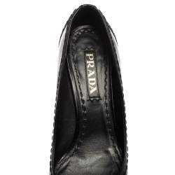 Pre Owned Prada Black Leather Kitten Heel Pointed Toe Pumps Size 36.5
