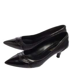 Pre Owned Prada Black Leather Kitten Heel Pointed Toe Pumps Size 36.5