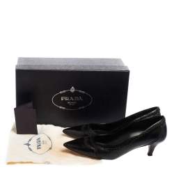 Pre Owned Prada Black Leather Kitten Heel Pointed Toe Pumps Size 36.5