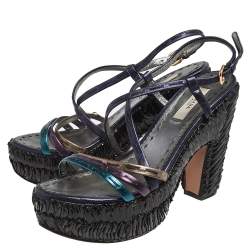Pre Owned Prada Metallic Multicolor Leather Strappy Platform Sandals Size 36.5