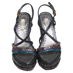 Pre Owned Prada Metallic Multicolor Leather Strappy Platform Sandals Size 36.5