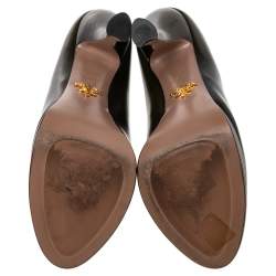 Pre Owned Prada Olive Green Leather Platform Pumps Size 36.5