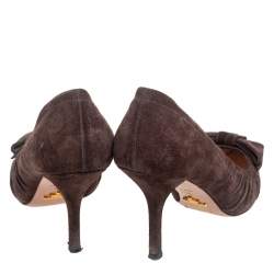 Prada Dark Brown Pleated Suede Pointed Toe Bow Pumps Size 39.5