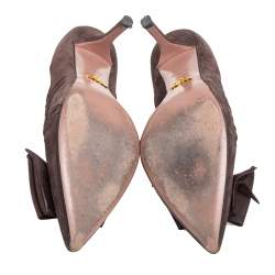 Prada Dark Brown Pleated Suede Pointed Toe Bow Pumps Size 39.5