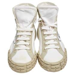 Pre Owned Prada White Fabric Gabardine High Top Sneakers Size 38