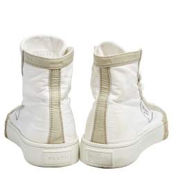 Pre Owned Prada White Fabric Gabardine High Top Sneakers Size 38