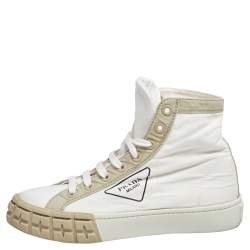 Pre Owned Prada White Fabric Gabardine High Top Sneakers Size 38