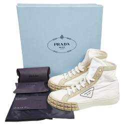 Pre Owned Prada White Fabric Gabardine High Top Sneakers Size 38