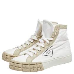 Pre Owned Prada White Fabric Gabardine High Top Sneakers Size 38