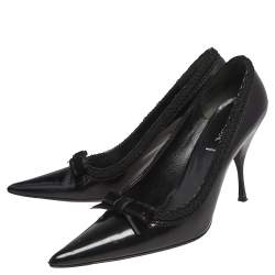Pre Owned Prada Black Leather Bow Pointed Toe Pumps Size 39