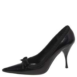 Pre Owned Prada Black Leather Bow Pointed Toe Pumps Size 39