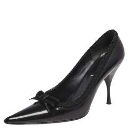 Pre Owned Prada Black Leather Bow Pointed Toe Pumps Size 39