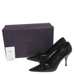 Pre Owned Prada Black Leather Bow Pointed Toe Pumps Size 39