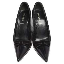 Pre Owned Prada Black Leather Bow Pointed Toe Pumps Size 39