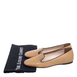 Pre Owned Prada Beige Patent Leather Smoking Flats Size 35