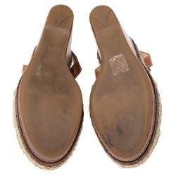 Pre Owned Prada Tan Leather Strappy Espadrille Wedge Platform Sandals Size 37.5